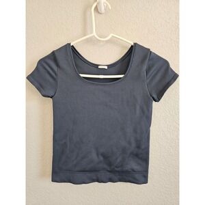 Athleta Girl Seamless Short Sleeve Ribbed Scoop Neck Top Grey Blue Above Rib S